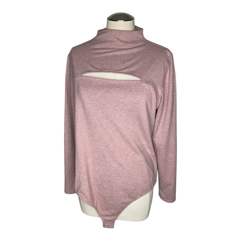 Express Body Contour Mauve Cutout Mock Neck Bodysuit Top Size XL